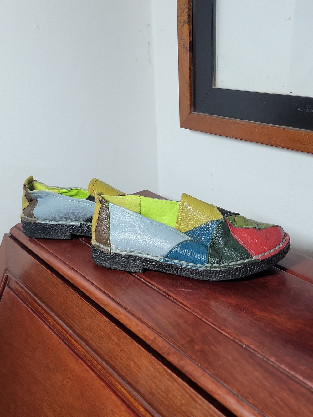 Multicolor Patchwork Leather Slip-On Flats - Women